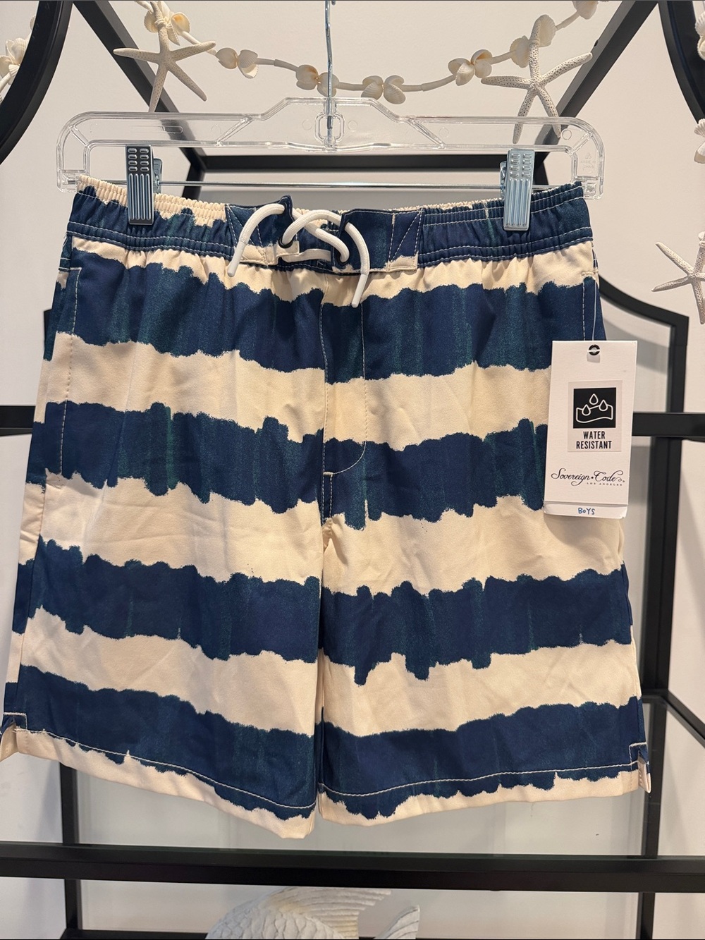 Sovereign Code Navy & Cream Stripe Kids Swim Trunks
